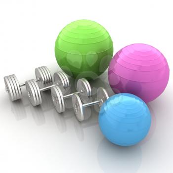 Fitness ball and dumbell