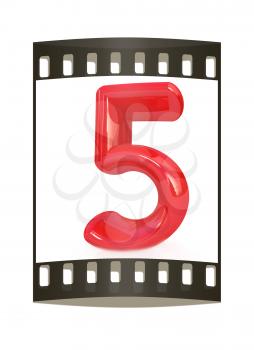 Number 5- five on white background. The film strip