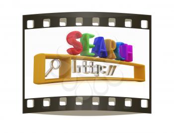 3d internet search string.Business and technology on a white background. The film strip