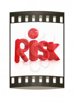 3d red text risk on a white background. The film strip