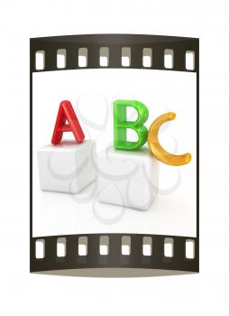 alphabet and blocks on a white background. The film strip