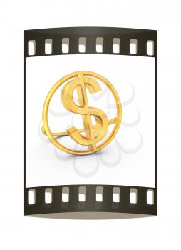 3d text gold dollar icon on a white background. The film strip