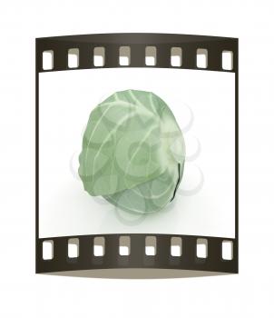 Green cabbage on a white background. The film strip