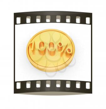 Gold percent coin 100 on a white background. The film strip