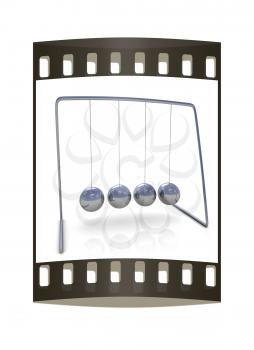 Newton's balls on white background. The film strip