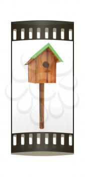 Nest box birdhouse on a white background. The film strip