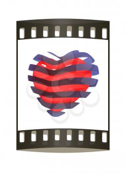 3d beautiful red glossy heart of the bands on a white background. The film strip