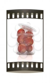 fresh peaches on a white background. The film strip