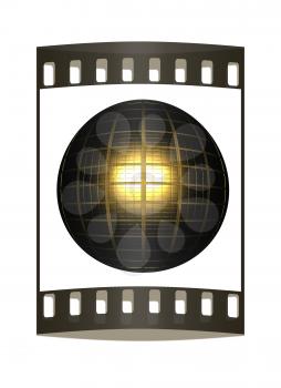 Black Gold Ball 3d render on a white background. The film strip