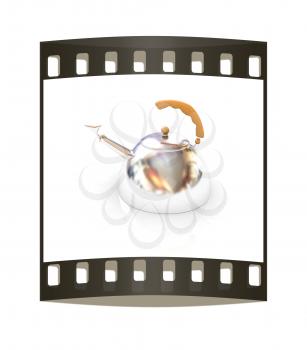 Glossy chrome kettle on a white background. The film strip