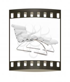 Comfortable white Sun Bed on white background. The film strip