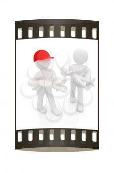 3d man with child. 3d render on a white background. The film strip