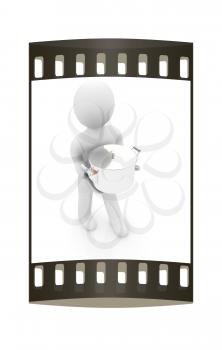 3d man with tableware on a white background. The film strip