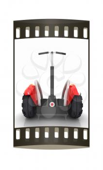 Mini electrical and ecological transport on a white background. The film strip