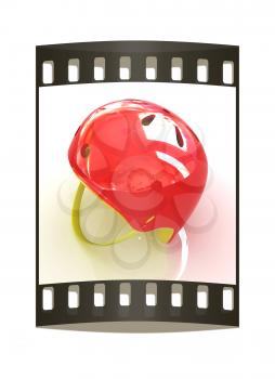 Bicycle helmet on a white background. The film strip