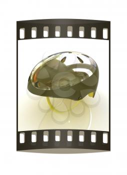 Bicycle helmet on a white background. The film strip