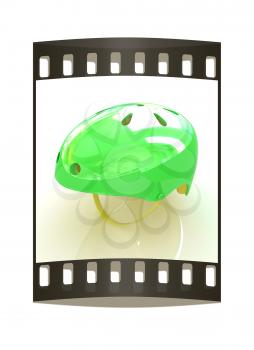 Bicycle helmet on a white background. The film strip