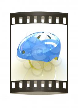 Bicycle helmet on a white background. The film strip