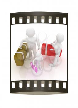 Family travel concept on a white background. The film strip