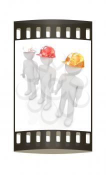 3d mans in a hard hat on a white background. The film strip