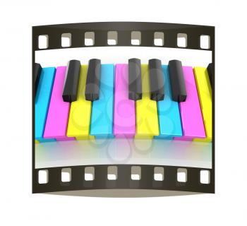 Colorfull piano keys on a white background. The film strip