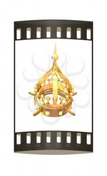 Gold crown isolated on white background. The film strip