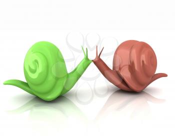 3d fantasy animals, snails on white background 