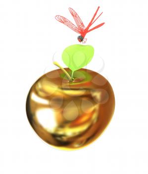 Dragonfly on gold apple