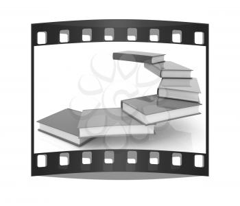 colorful real books on a white background. The film strip