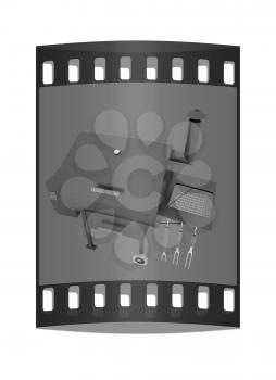 oven barbecue grill on a blue background. The film strip