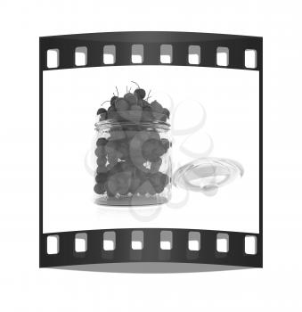 Bank of fresh cherries on a white background . The film strip