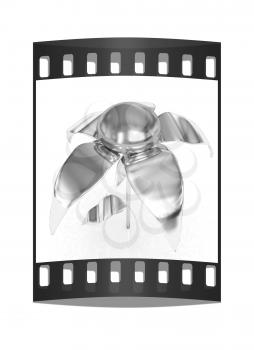 Chrome flower with a gold head on a white background. The film strip