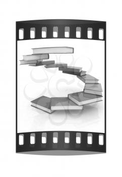 colorful real books on a white background. The film strip