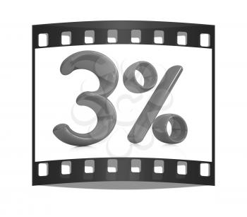 3d red 3 - three percent on a white background. The film strip