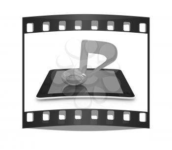 yellow note on the tablet pc on a white background. The film strip