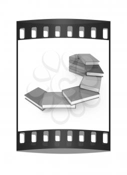 colorful real books on a white background. The film strip