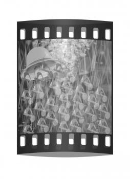 Toll. Gold bell on winter or Christmas style background with a wave of stars. The film strip