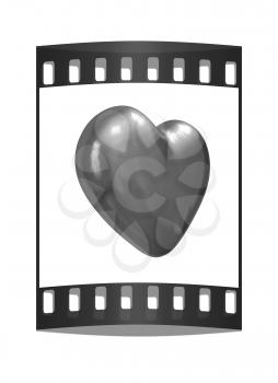 3d glossy metall heart isolated on white background. The film strip