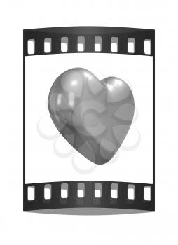 3d glossy metall heart isolated on white background. The film strip