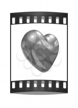 3d glossy metall heart isolated on white background. The film strip