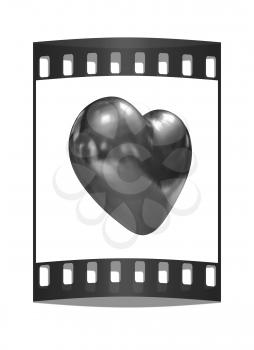 3d glossy metall heart isolated on white background. The film strip