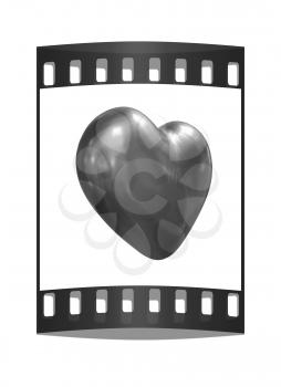 3d glossy metall heart isolated on white background. The film strip