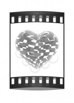 3d beautiful red glossy heart of the bands on a white background. The film strip