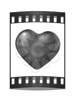 3d glossy metall heart isolated on white background. The film strip