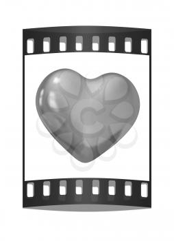 3d glossy metall heart isolated on white background. The film strip