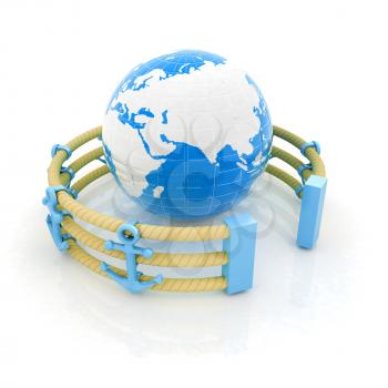 Design fence of anchors on the ropes and Earth in the center