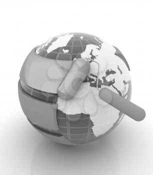 Rollers brushes paints around planet Earth. Concept of 3d printing