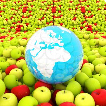 apples background and Earth. Global concept Thanksgiving Day