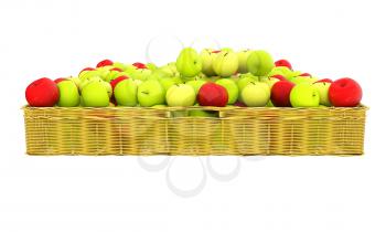 Wicker basket full of apples isolated on white