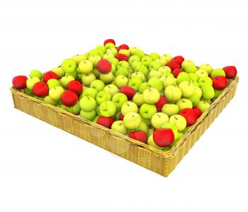 Wicker basket full of apples isolated on white